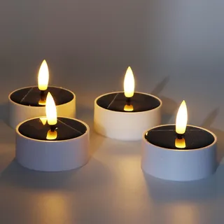 FREEPOWER Solar LED Teelichter Outdoor Wasserdicht, 4er Set für Garten/Camping, Dusk to Dawn Automatik & Warmweißes Flackern, Kunststoff, Ø 5.8 x 5.8cm