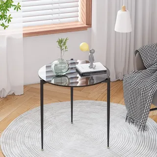 WISFOR Couchtisch mit Eisengestell Ø50 rund Glastisch, Sofatisch aus robustes Hartglas, Wohnzimmertisch dekorativ, Sinn für Design, Grau - Grau