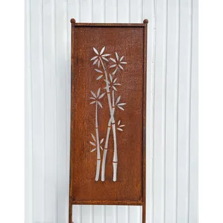 Edelrost Sichtschutz Bambus Motiv 162 cm x 53 cm Paravent zum Stecken Gartenstecker Edelrost Gartendeko Wetterfest Rost Metall Zaun