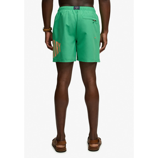Badeshorts SUPERDRY "PRINTED LOGO 16 SWIM SHORT", Herren, Gr. L, N-Gr, grün (kelly grün), Polyester, unifarben, Badehosen Badeshorts, modische Passform, unifarbenes Design, aus Polyester, pflegeleicht