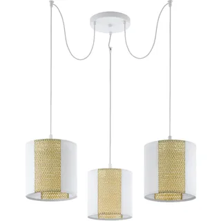 EGLO Pendelleuchte Arnhem, 3 flammige Hängelampe Vintage, Boho, Hygge, Hängeleuchte aus Stahl, Papier und Seegras in Weiß, Natur, Esstischlampe, Wohnzimmerlampe hängend mit E27 Fassung, Ø 96 cm