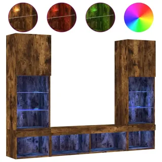 vidaXL 5-tlg. Wohnwand mit LED-Beleuchtung Räuchereiche Holzwerkstoff - Braun