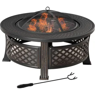 Outsunny Feuerschale mit Funkenschutz Feuertisch Feuerstelle Stahl Schwarz