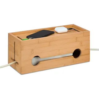 Relaxdays Kabelbox , Hellbraun , Holz , Bambus , 34.5x14x14 cm , Büromöbel, Bürobedarf