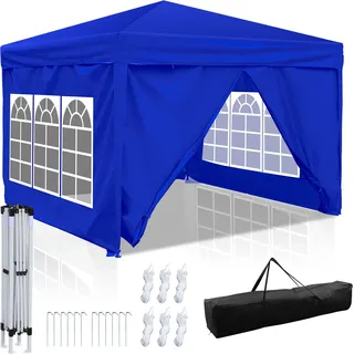 Izrielar Faltpavillon 3x3 m wasserdicht – Pavillon faltbar mit UV-Schutz 50+, Gartenzelt & Partyzelt mit 4 Seiten, ideal für Garten, Camping, Hochzeit & Strand Blau - Blau