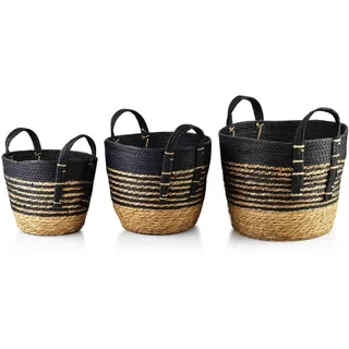 Mondex Korb Bali 3er Set schwarz 30/30/26 cm Seegras , Schwarz , Kunststoff, Naturmaterialen , 30x26x30 cm , Ordnen & Aufbewahren, Dekoboxen & Aufbewahrungsboxen