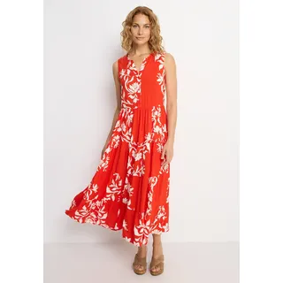 Maxikleid LASCANA, Damen, Gr. 46, N-Gr, blau (rot, weiß bedruckt), Web, Obermaterial: 100% Viskose, bedruckt, figurumspielend knöchelfrei, V-Ausschnitt, Kleider Maxikleid, mit Blumenprint und Knopfleiste, Sommerkleid, Strandkleid