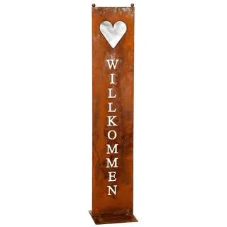 levandeo Stele Willkommen Garten-Deko 20x100cm Herz Rost Rostdeko Edelrost Schild