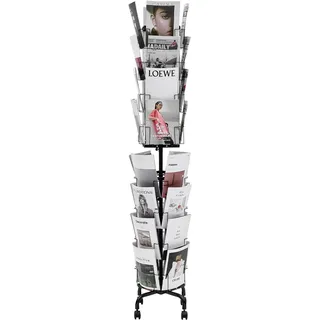 Vevor Grußkartenständer Broschürenständer mit 32 Fächern, 360° Drehbar, Zeitschriftenständer mit Schildhalter & 4 Rollen, Prospekthalter für Ausstellungen Büros Messen Literaturhalter