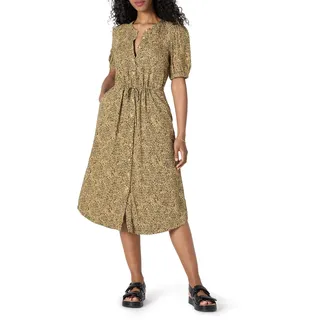 Amazon Essentials Damen Relaxed Fit Halbarm Tailliert Midi A-Linie Kleid Schwarz Camel Animal Print Small