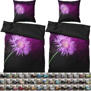 SANILO® Bettwäsche 135x200 cm, 100% feinste Baumwolle, 4-teilig, Bettbezug, Kissenbezug 80x80cm - Purple Dust