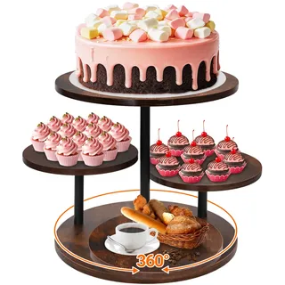 ohbien 4 Etagen Tortenständer Holz 360°drehbares, Torten Etagere Kuchen Ständer für Cupcakes, Kuchenständer für Hochzeit Geburtstag Nachmittagstee Party Festivals Weihnachten (30/20/20/20 cm)
