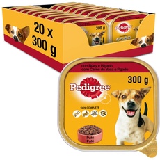 Pedigree Nassfutter für Hunde, Ochsen- und Lebergeschmack in Pastete (Packung mit 20 Dosen x 300 g)
