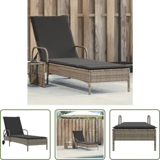 The Living Store Sonnenliege mit Rollen und Auflage Grau Poly Rattan - Grau