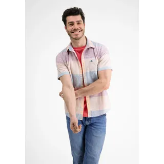 Kurzarmhemd LERROS "Kurzarmhemd *Slub Karo*", Herren, Gr. S, Normalgrößen, rosa (gentle peach), 100% Baumwolle, Hemden Kurzarmhemd