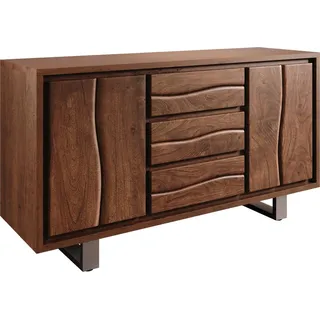DeLife Sideboard Live-Edge 147 cm Akazie Braun 3 Schübe 2 Türen