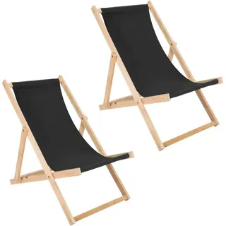 Liegestuhl 2er Set schwarz klappbar aus Holz - Klappstuhl Klappliege Sonnenstuhl Strandstuhl Holzklappstuhl Sonnenstuhl Gartenliege - Schwarz