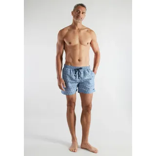 Badeshorts BUGATTI, Herren, Gr. 7, N-Gr, blau (blau, mittel, streifen), Popeline, Obermaterial: 100% Polyester, Badehosen Badeshorts, mit Logodruck, gestreift, mit Kordelzug, bequem