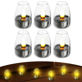 HOVCEH Solar Teelichter für Außen, 6 Pack Solar Kerzen Outdoor, Solarkerzen Außen wasserdicht, Rechargeable Flickering Teelichter