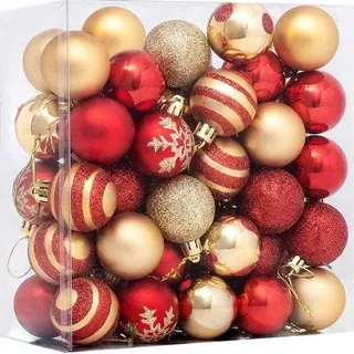 Unyqoos® 50er Set Weihnachtskugeln Rot & Gold, Ø 4 cm, 9 Designs (glänzend, matt, glitzer), mit Aufhängefaden & Aufbewahrungsbox – Deko für Baum, Hochzeit, Party