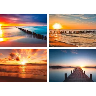 Artland Poster »Ostsee Strand Sonne Sonnenuntergang«, Strand, (4 St.), Poster, Wandbild, Bild, Wandposter, rot