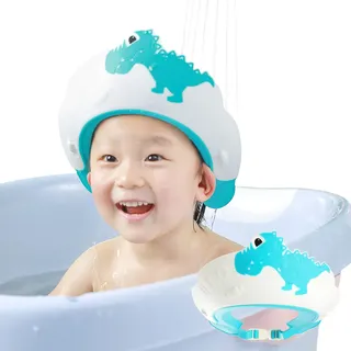 FUSACONY Duschhaube Kinder, Baby Verstellbarer Shampoo Schutz, Shampoo Bade Bad SchüTzen Weiche Kappe Hut, Kappe Wasserdicht Cap für Kinder 0-9 Jahre Jungen & Mädchen (Dinosaurier Blau)