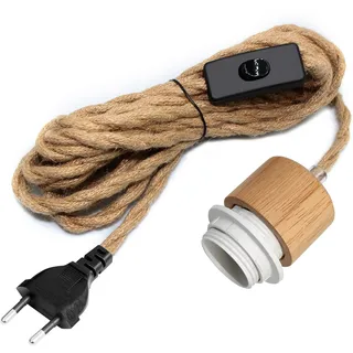 WPQIUZS 500CM Hanfseil Hängelampe mit Stecker, Lampenfassung E26/E27 mit Kabel, Lampenkabel mit Schalter, Pendelleuchte mit Stecker, Hängeleuchte Steckdose, Hanfseil Kabel Fassung, DIY zu Hause Ideen