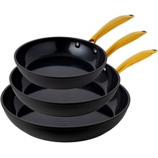 Bild Pfannen-Set »HSN«, Aluminium, (Set, 3 tlg., je 1 Pfanne Ø 20/24/28 cm, H: 6 cm), BLACK CERAMIC Antihaftbeschichtung, goldener Edelstahlgriff, Induktion,