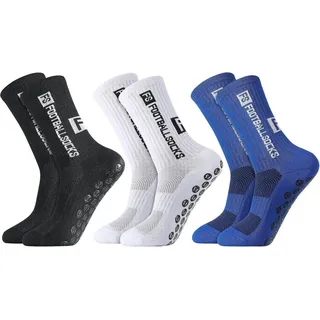 Xinstroe 3 Paare Sportsocken Herren Anti Rutsch Fußball Grip 38-46 - Weiß, Blau, Schwarz