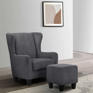 Home Affaire Ohrensessel Chilly Mikrofaser 84 x 101 x 84 cm Grau mit Hocker