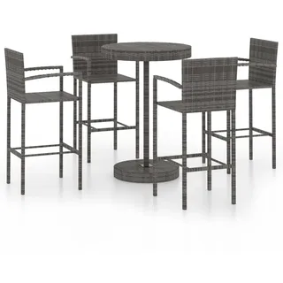 vidaXL 5-tlg. Gartenbar-Set Poly Rattan Grau - Grau