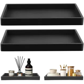 MOLENCO 2 Stück Badezimmer Tablett, Badezimmertablett, Schwarz Silikon Ablageschale, Schminktisch Tablett Organizer, Kleines Rechteckig Deko Tablett für Wohnzimmer, Schlafzimmer, Badezimmer, Kommode
