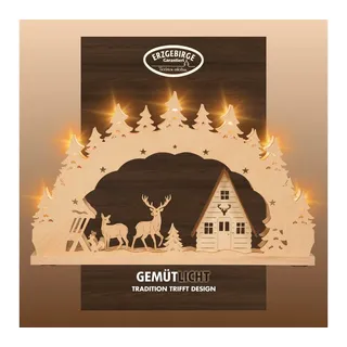 Weigla »Waldhaus, Lichterbogen aus Holz, NATUR-BRAUN, Made in Germany« 1 Stk. Erzgebirge garantiert, Weihnachtsdeko Innen, Weihnachtsbeleuchtung,