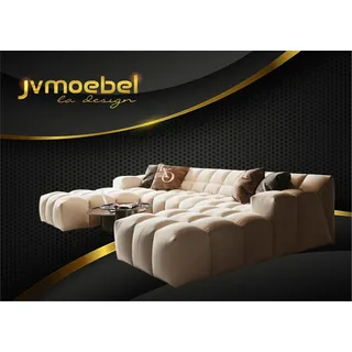 Design Chesterfield Samt Modernes Ecksofa U-Form Wohnlandschaft Polsterecke Neu - Orange