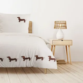 Trautesheim® Bettwäsche-Set Jagdfieber Dackel-Bettwäsche in 135x200 und 80x80 - beige