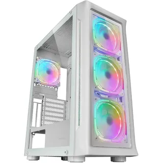 Mars Gaming MC-NEO Weiß, XXL E-ATX Gaming Tower, Gehärtetes Glas Seiten und Frontfenster, 4X ARGB 120mm Lüfter + 120mm Lüfter, CPU Freezer System