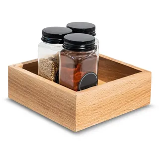 Creative Deco Holzbox Aufbewahrungsbox | 15 x 15 x 5 cm | Holzkiste Klein Ordnungsbox Holz Organizer Box | Buchenholz | Tablett für Kleinigkeiten, Wertsachen, als Gewürz Organizer, Sortierbox