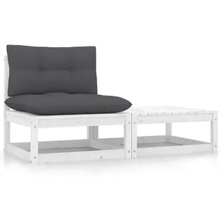 2-TLG. Garten-Lounge-Set mit Kissen, Lounge Gartenmöbel Set, Terassenmöbel Wetterfest, Gartenlounge, Balkon Möbel, Garten Loungemöbel Set, Garten Sitzgruppe, Weiß Massivholz Kiefer - Weiß