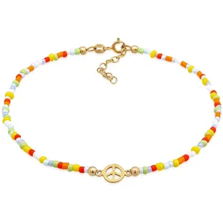 Elli Fußkette Peace Frieden Symbol Glas Beads Bunt 925 Silber«, goldfarben