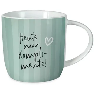 Grafik-Werkstatt Kaffeetasse - Heute nur Komplimente! - Porzellan, 300 ml | Kaffeebecher mit Spruch oder Smiley-Motiv – lebensmittelecht, spülmaschinen- und mikrowellengeeignet