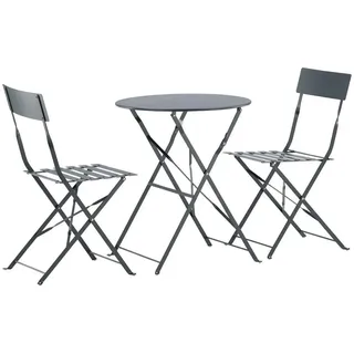 Gardenson Balkonset , Dunkelgrau , Metall , 3-teilig , eckig , Tisch klappbar, Stuhl klappbar , Gartenmöbel, Loungemöbel