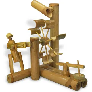 thaiboo Bambus Wasserspiel Asia Wasserfall Zierbrunnen Wassermühle Wasserrad Springbrunnen für Teich Garten Terrasse Balkon In- und Outdoor (12036)