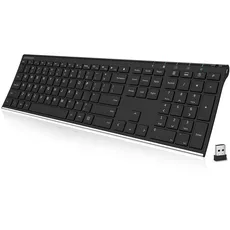 Arteck Kabellose Tastatur, Deutsches QWERTZ Layout Edelstahl Wiederaufladbare USB Anschluss 2,4 GHz Kabellos Tastatur mit Multimedia, Kompatibel mit PC, Computer, Notebook, Laptop, Windows 11, 10, 8