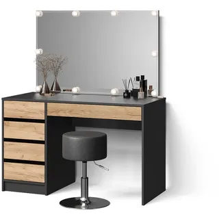 livinity Livinity® Schminktisch Imola, mit LED Beleuchtung und Hocker, Anthrazit/Goldkraft Eiche - Grau