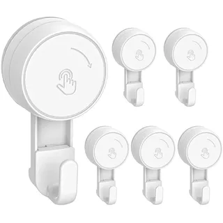 Ulinek 6-Pack Saugnapf Haken extra stark, Saughaken Bad Ohne Bohren | Max 5 KG, 1000 Mal Wiederverwendbar, Saugknöpfe mit Haken für Wand Handtuch Dusche Badezimmer Fliesen Tür Glas Küche Fenster