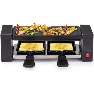 BAKAJI Raclette Gourmet Grill, Leistung 400 W, mit Thermogriff, verbrennungsfest, Grillplatte, Griffe Cold Grip Antihaftbeschichtung, 2 Personen, 2 Fondue-Spatel, Maße 49,5 x 11 x 10 cm