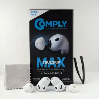 COMPLY TrueGrip MAX | Premium Memory Schaumstoff Ersatz-Ohrstöpsel für AirPods Pro (3 Generation) | SmartSkinTM-Technologie | hervorragende Geräuschisolierung| Weiss, Größe L, 3 Paar