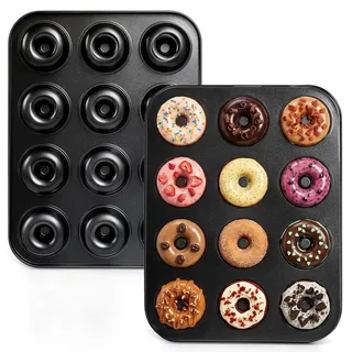 Lawei 2 Stück Donuts Backform mit 24 Mulden Donutform mit Antihaftbeschichtung, Hochwertige Donut Backform für Donut, Kuchen, Dessert, Schwarz