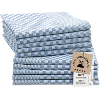 ZOLLNER 10er Set Geschirrtücher - Baumwolle in 54x100 cm - saugstarke und robuste Grubentücher – waschbar bis 95°C – in blau kariert - Gastronomiequalität - Oeko Tex® Zertifiziert