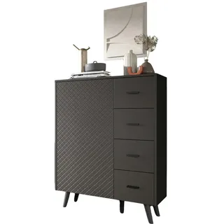 Inn.Furn Kommode grau matt 84 x 114 cm, Highboard mit Struktur , Holzwerkstoff , Nachbildung , Uni , 2 Fächer , Rechteckig , 84x114x37 cm , FSC Mix , Kleinmöbel, Kommoden, Highboards